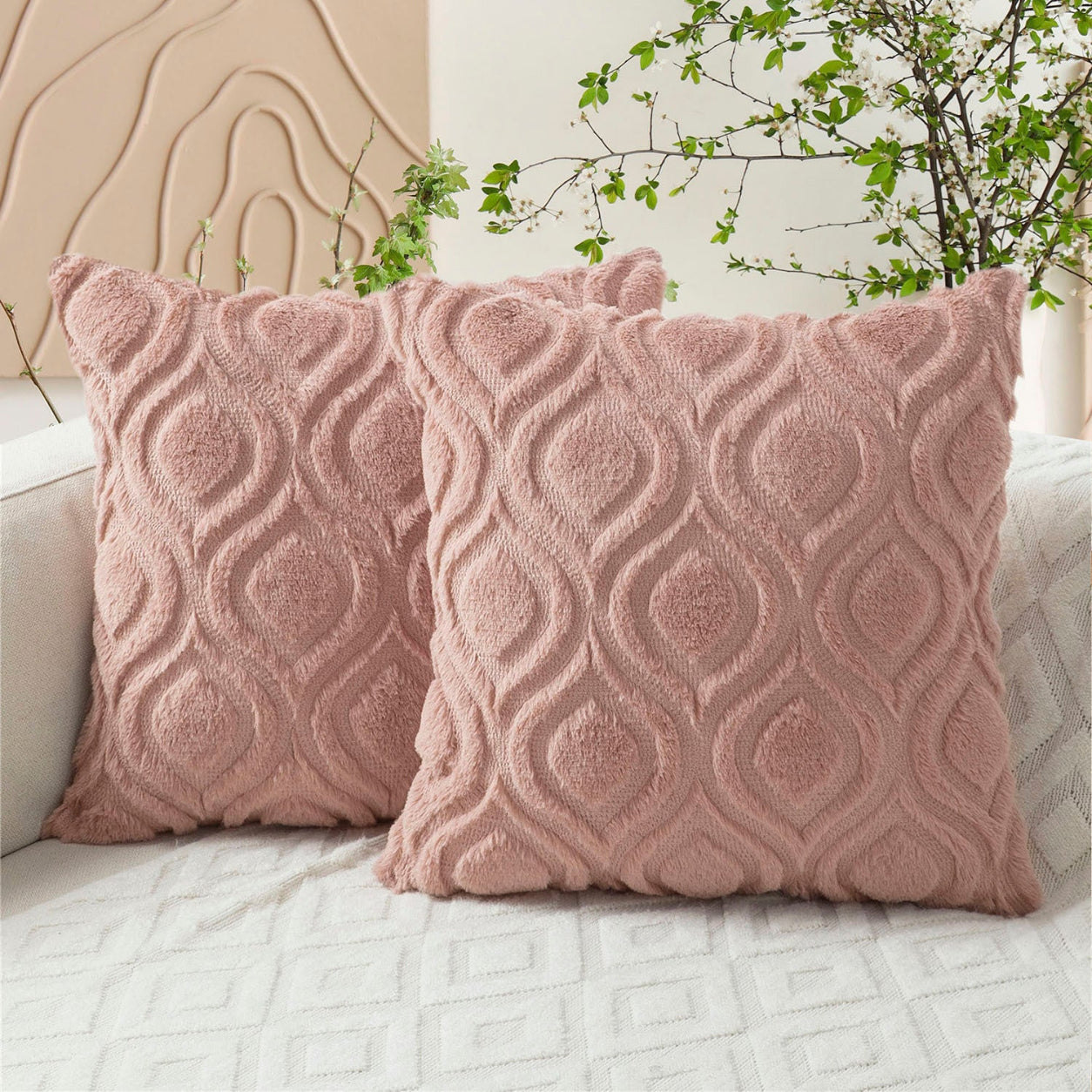 Geometric Quilted Pillow Covers- Pink