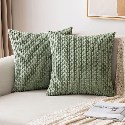 Rustic Textured Throw Pillow Covers- Sage Green