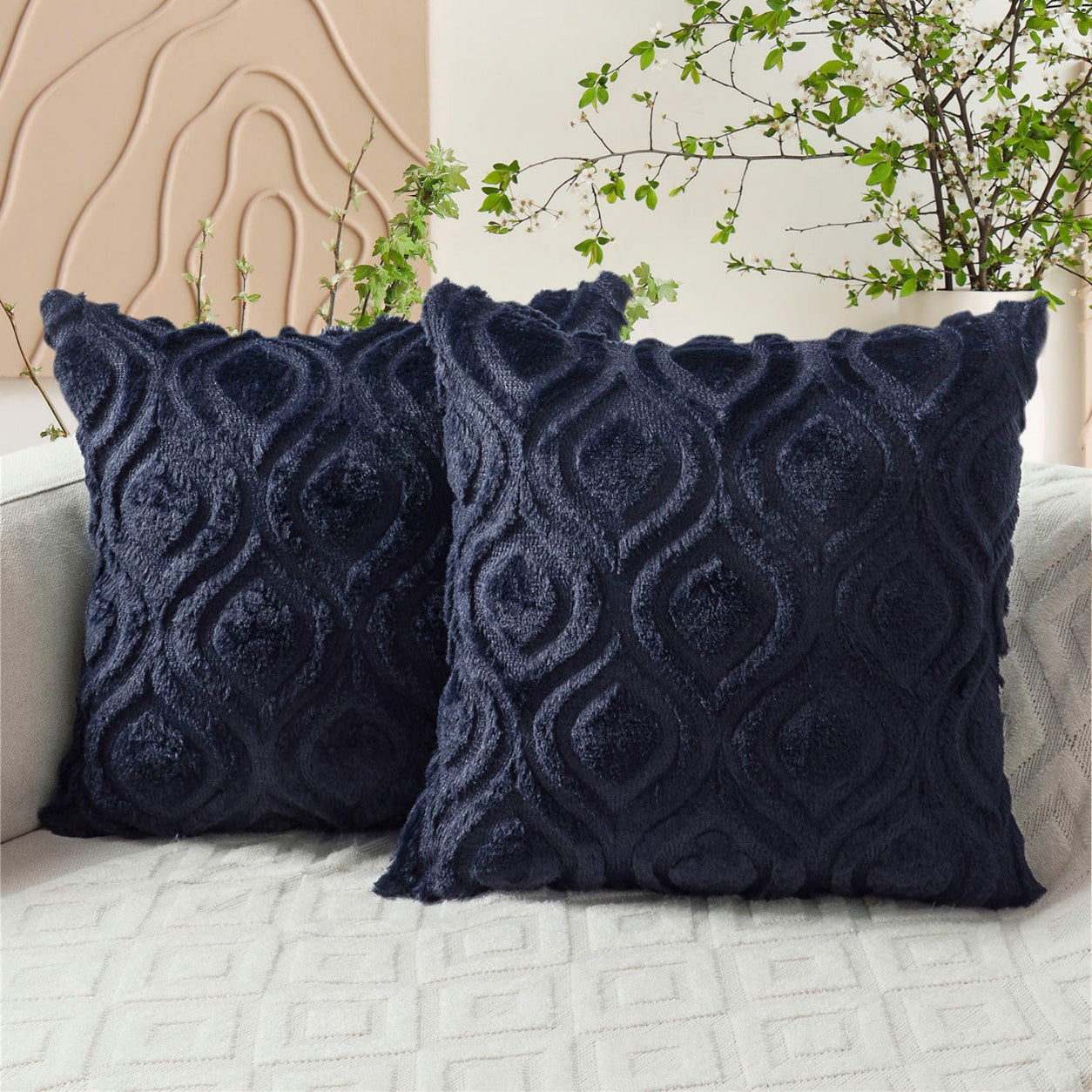 Geometric Quilted Pillow Covers- Navy