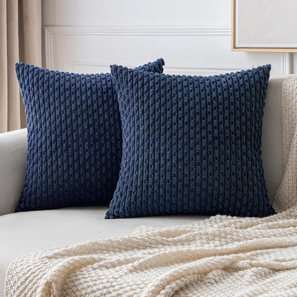 Rustic Textured Throw Pillow Covers- Blue