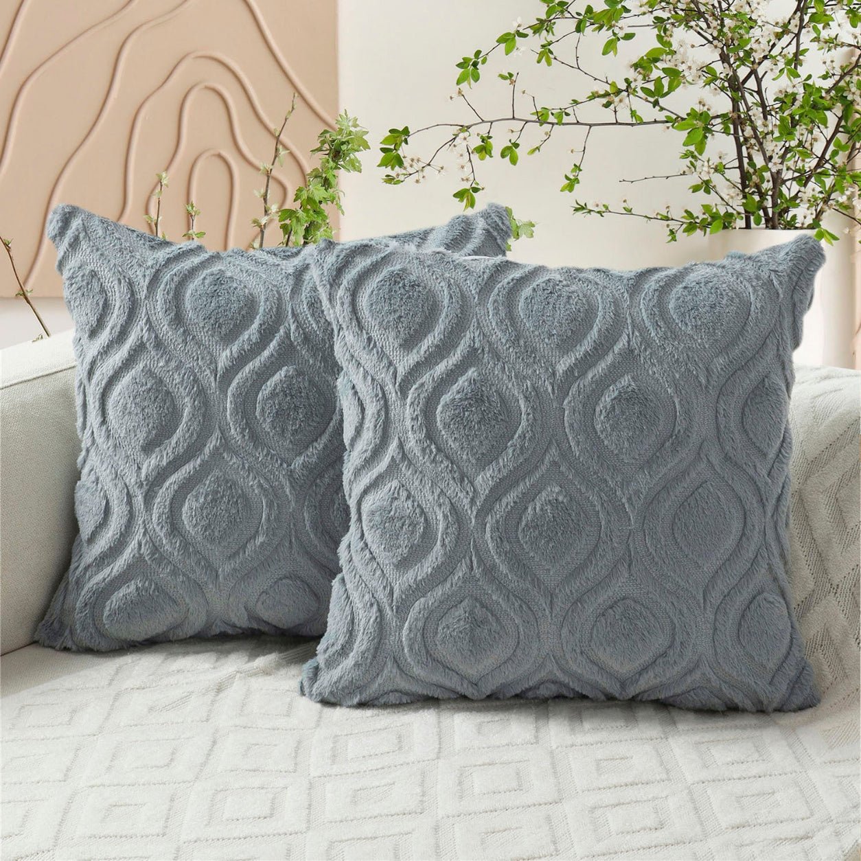 Geometric Quilted Pillow Covers- Grey