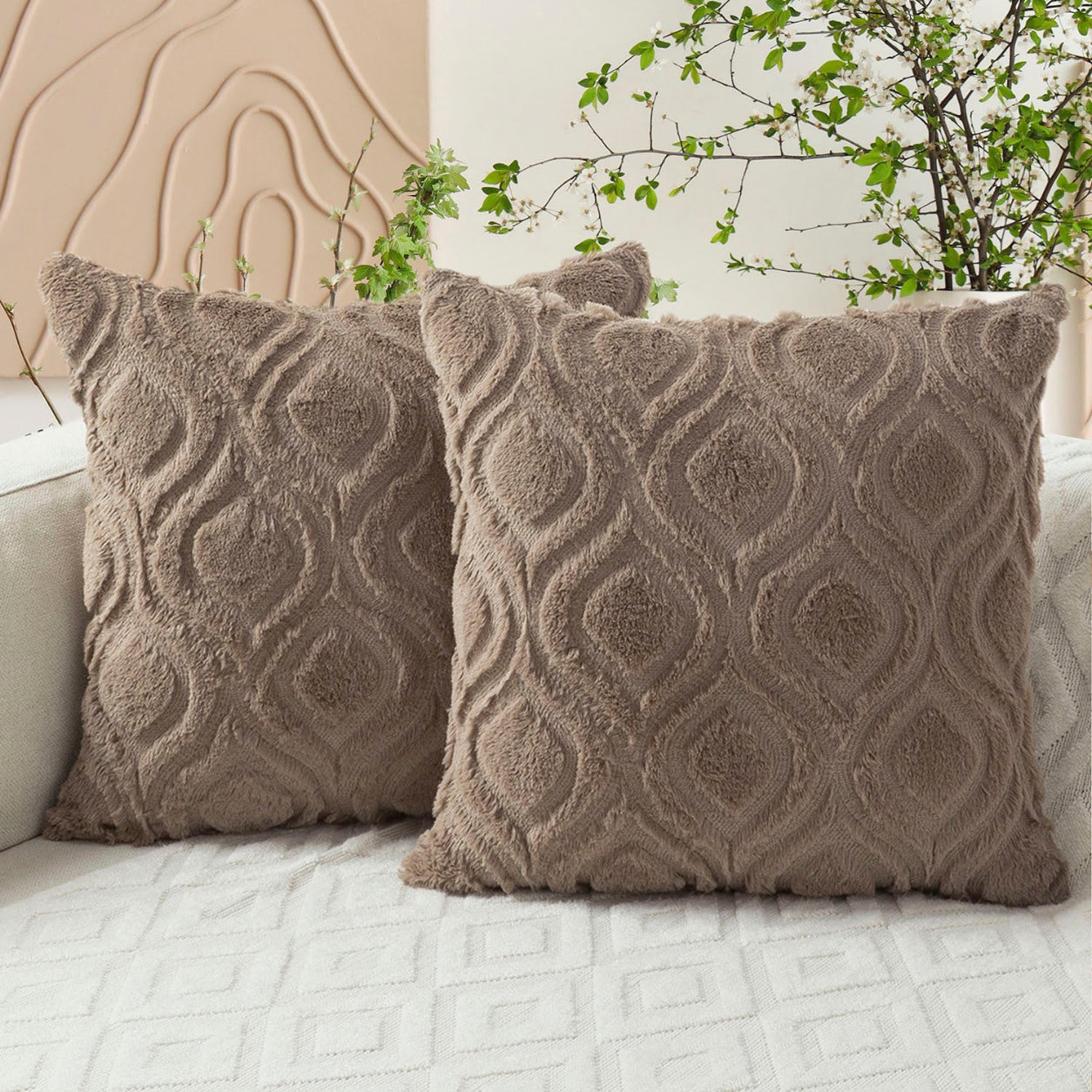 Geometric Quilted Pillow Covers- Brown