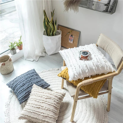 Fringed Boho Throw Pillow Cover Style - Grey
