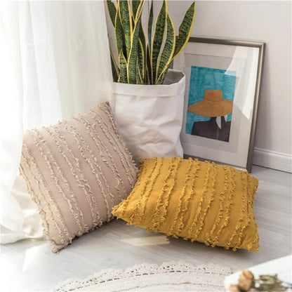 Fringed Boho Throw Pillow Cover Style - Cream