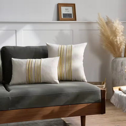 Embroidered Stripe Decorative Pillow Cover - Grey