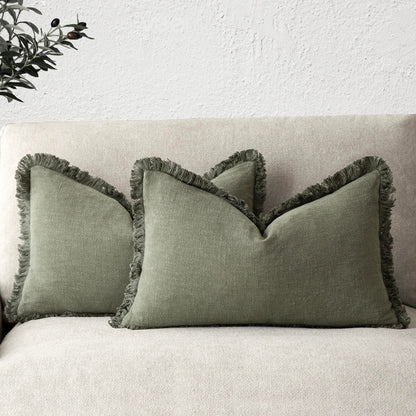 Soft Tassel Throw Pillow Cover- Olive Green