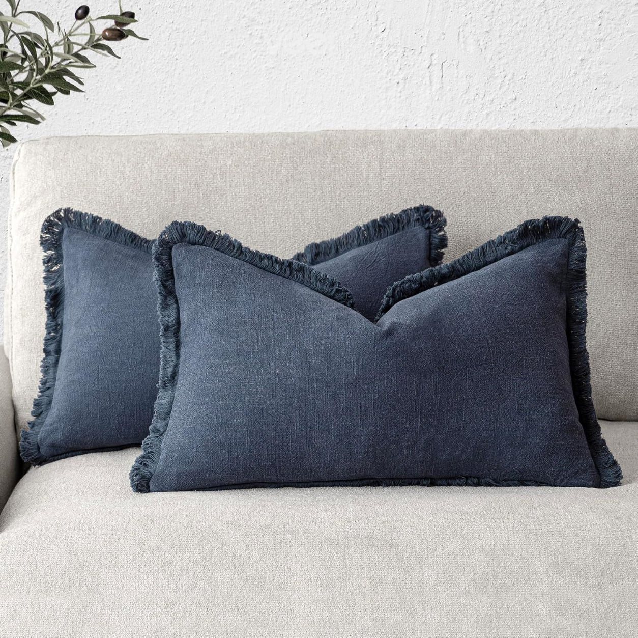 Soft Tassel Throw Pillow Cover- Navy Blue