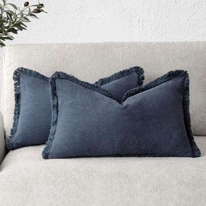 Soft Tassel Throw Pillow Cover- Navy Blue