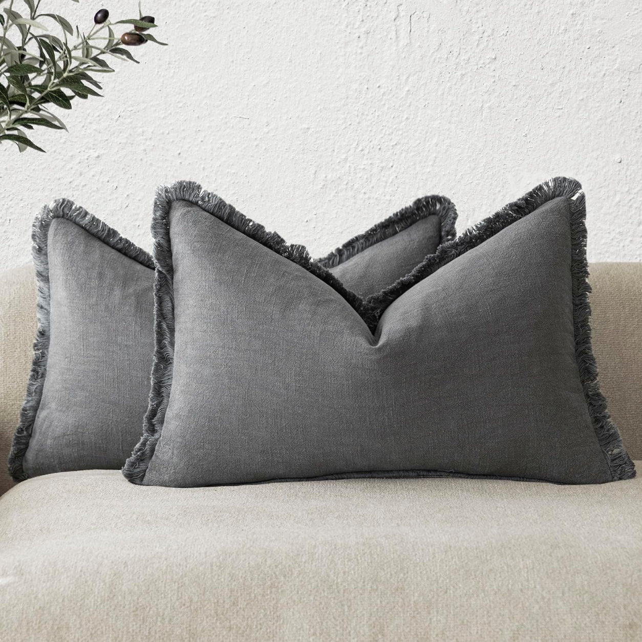 Soft Tassel Throw Pillow Cover- Grey