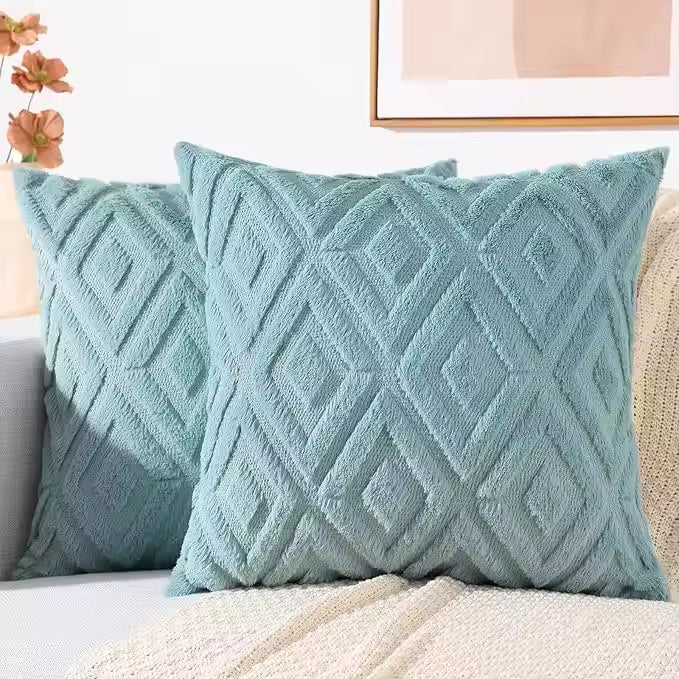 Geometric Textured Pillow Cover - Light Blue