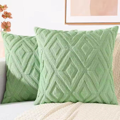 Geometric Textured Pillow Cover - Green