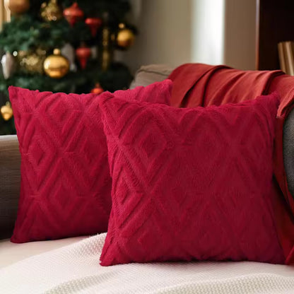 Geometric Textured Pillow Cover - Red