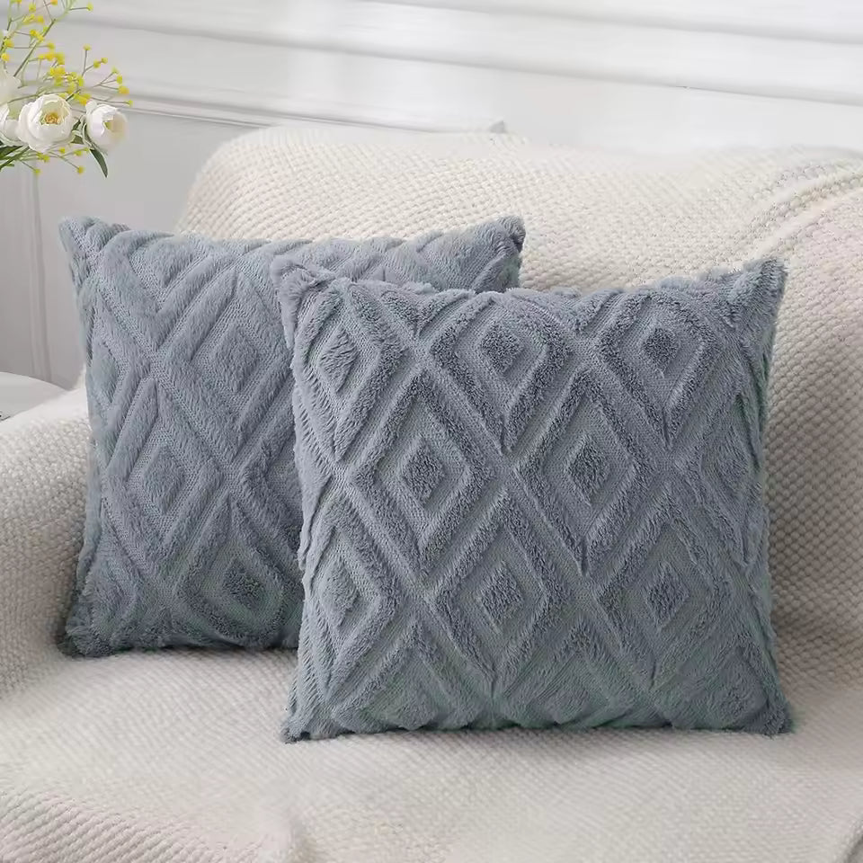 Geometric Textured Pillow Cover - Grey