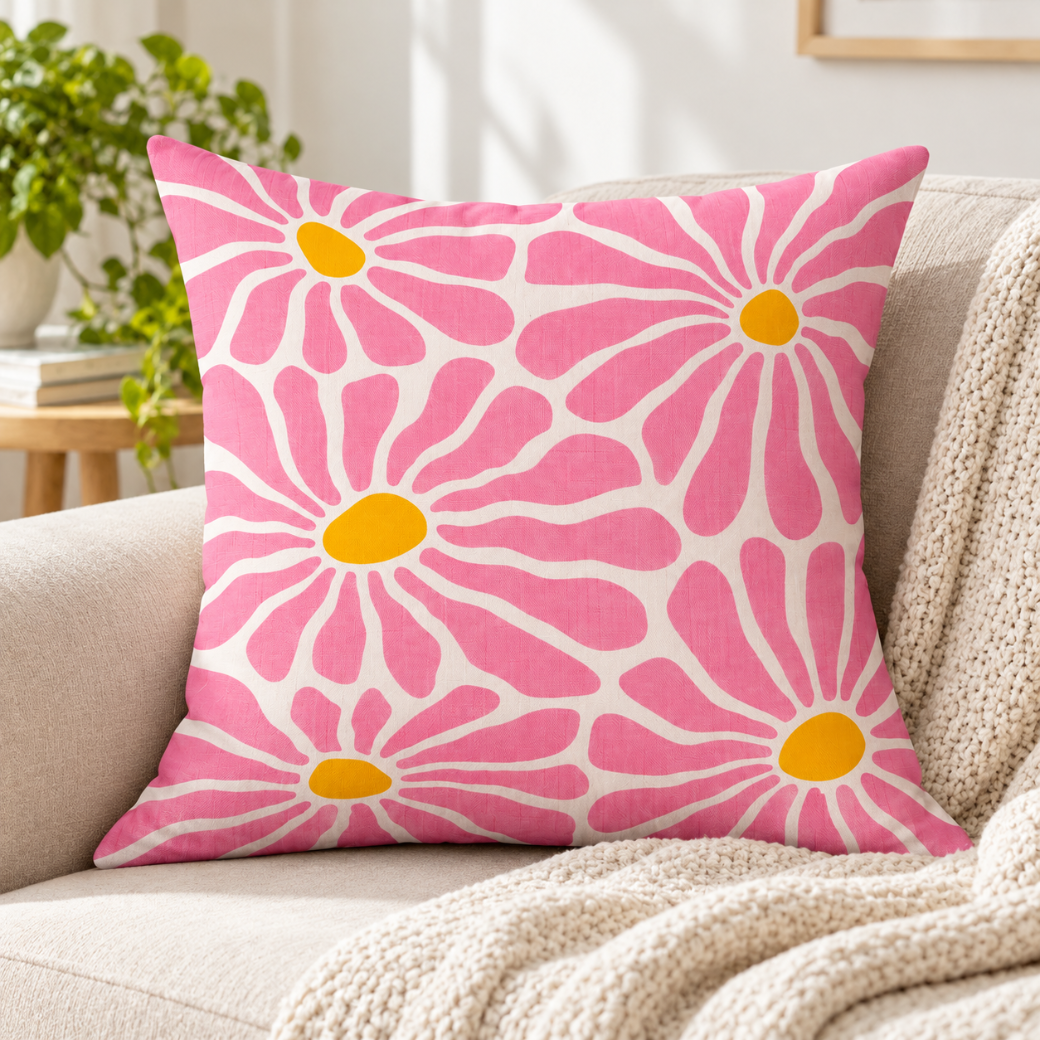 Pink Floral Cushion Cover – Blossom Meadow