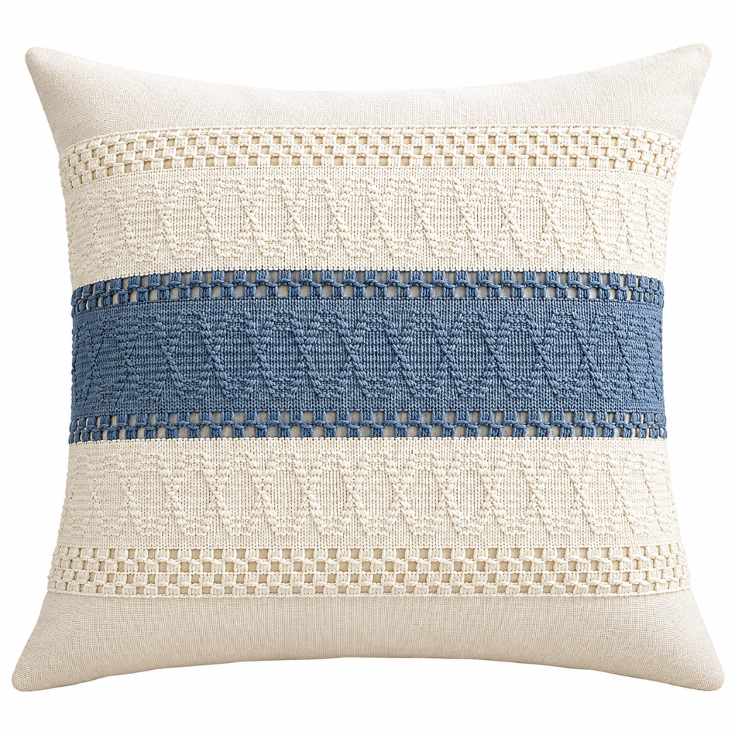 Textured Blue Square Cushion Cover – Blue
