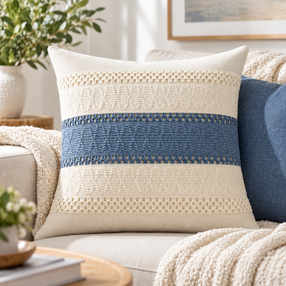 Textured Blue Square Cushion Cover – Blue