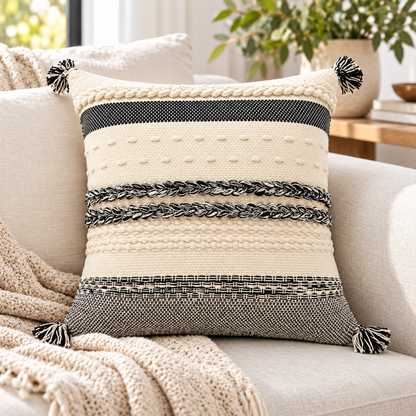 Artistic Boho Cushion Cover – Black
