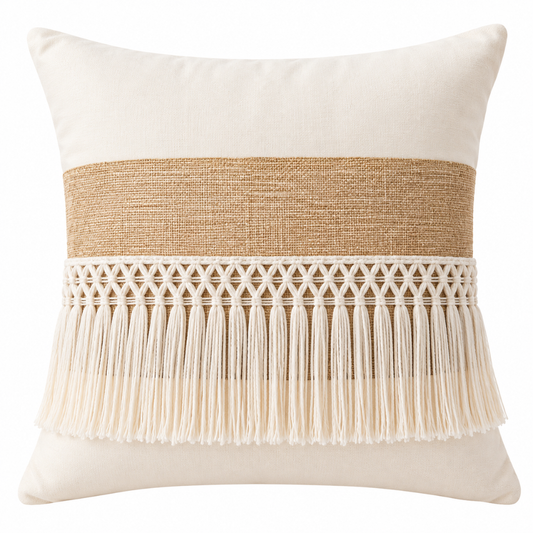 Driftwood Tassel Farmhouse Cushion Cover – Off White