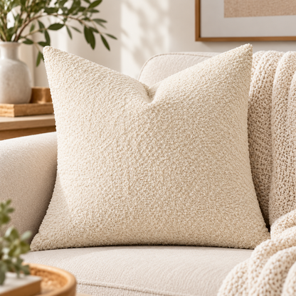 Neutral Boucle Cushion Cover – Sand Beige