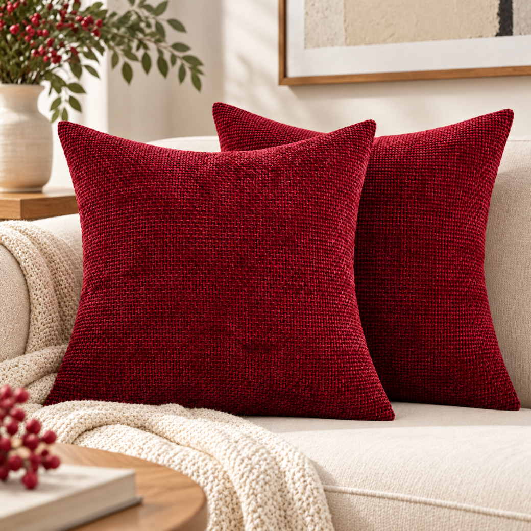 Textured Chenille Christmas Cushion Cover – Burgundy