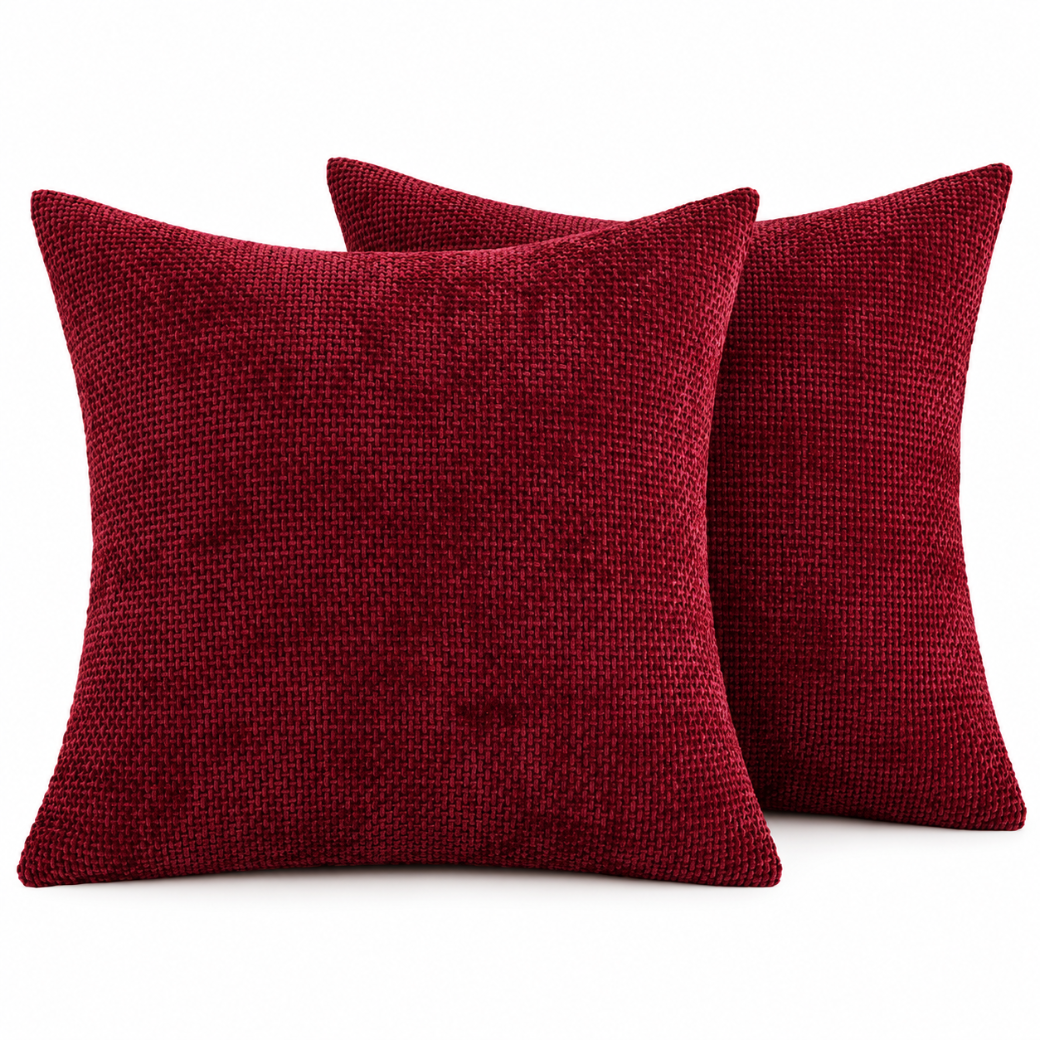 Textured Chenille Christmas Cushion Cover – Burgundy