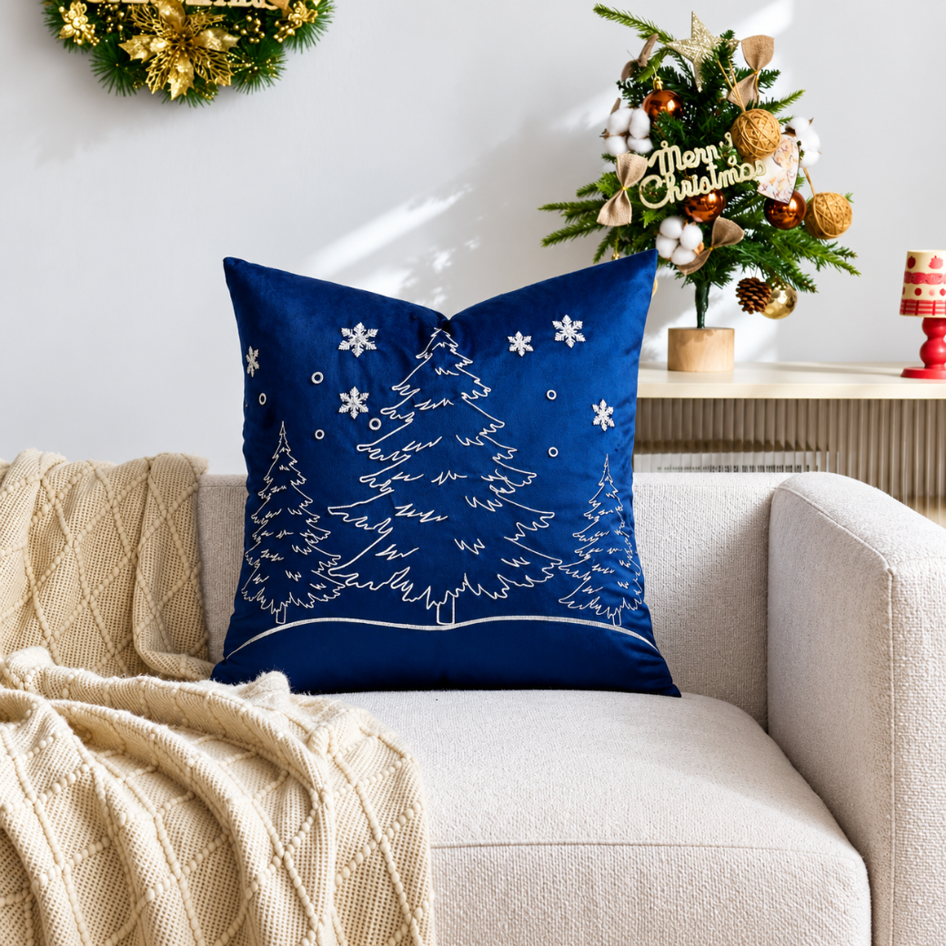 Winter Velvet Throw Pillow Cover - Hazel Blue