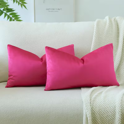 Solid Velvet Lumbar Pillow Cover- Pink