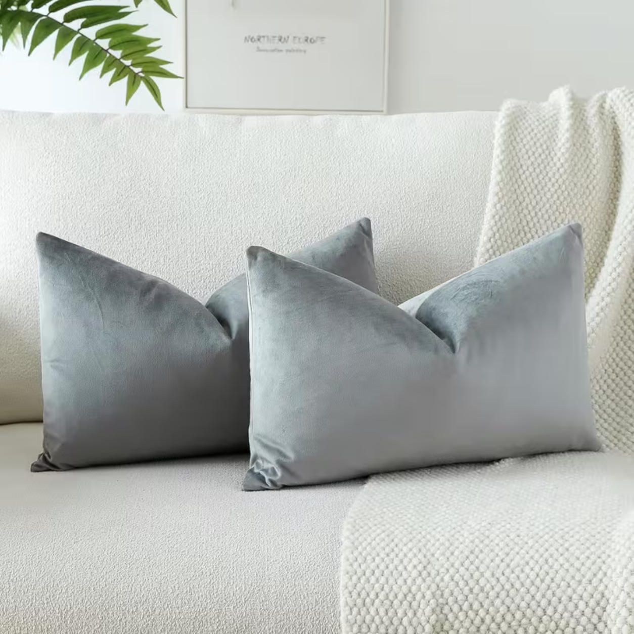 Solid Velvet Lumbar Pillow Cover- Grey