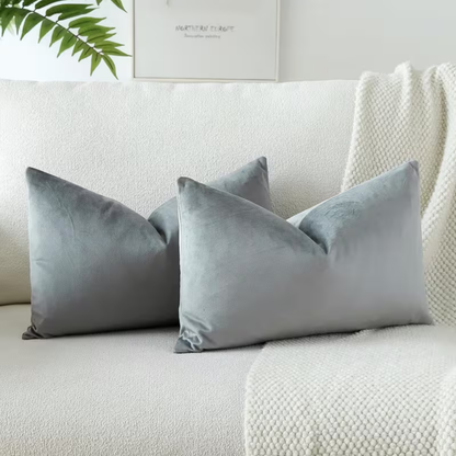 Solid Velvet Lumbar Pillow Cover- Grey