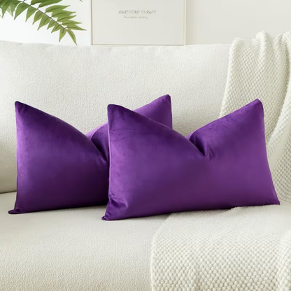 Solid Velvet Lumbar Pillow Cover- Purple