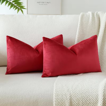 Solid Velvet Lumbar Pillow Cover- Red
