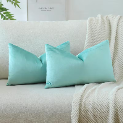 Solid Velvet Lumbar Pillow Cover- Blue