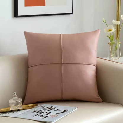 Leather Grid Decorative Pillow Cover- Pink