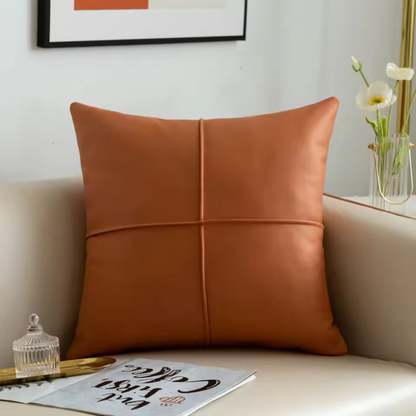 Leather Grid Decorative Pillow Cover - Orange