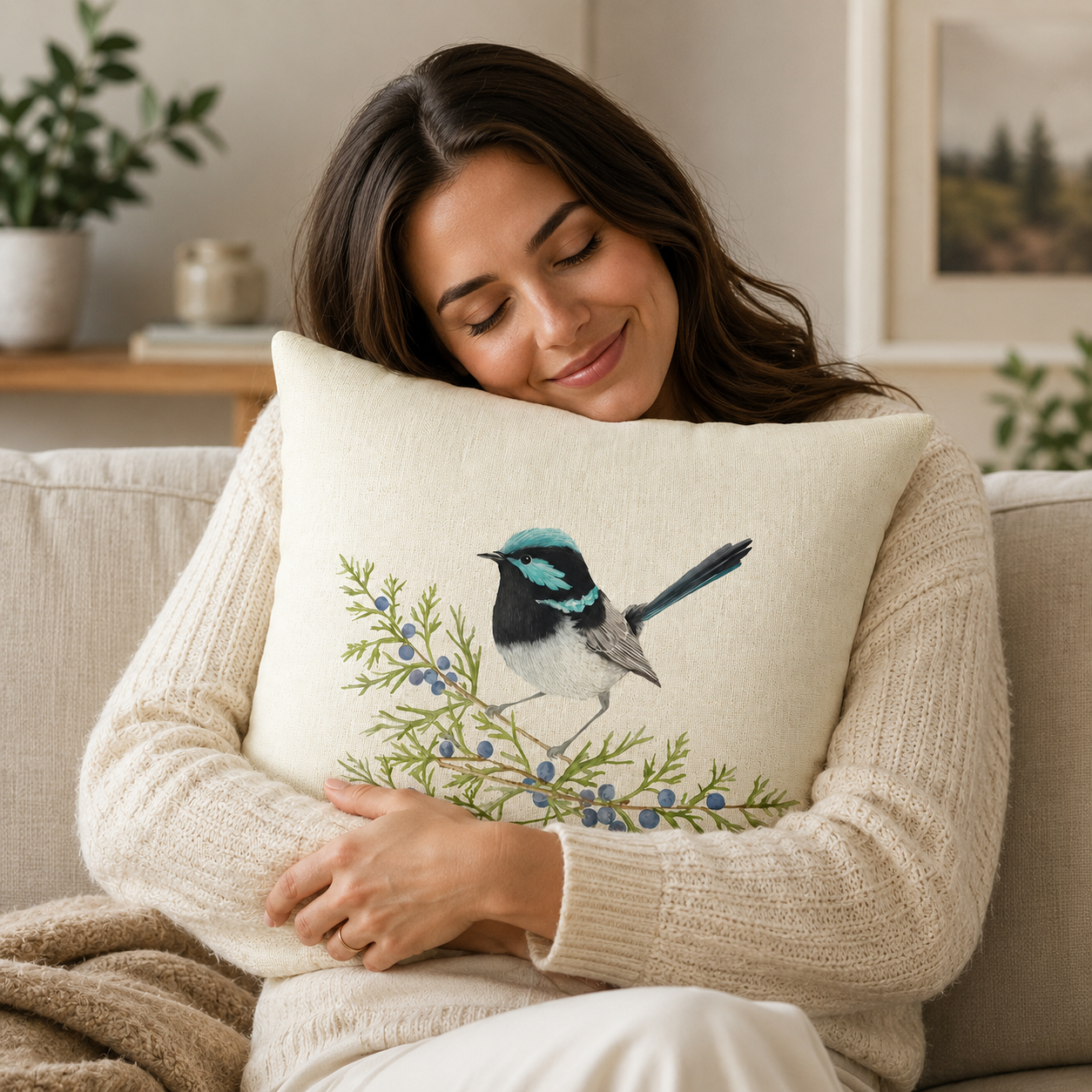 Farmhouse Bird Linen Throw Pillow Cover