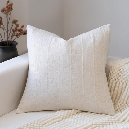 Neutral Farmhouse Throw Pillow Cover- White