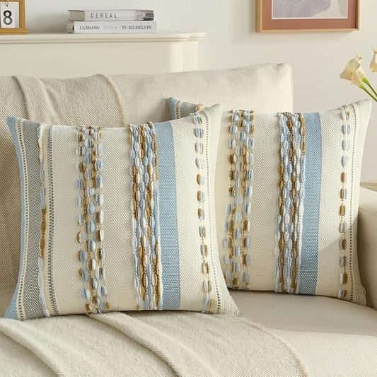 Textured Boho Chenille Pillow Cover - Light Blue