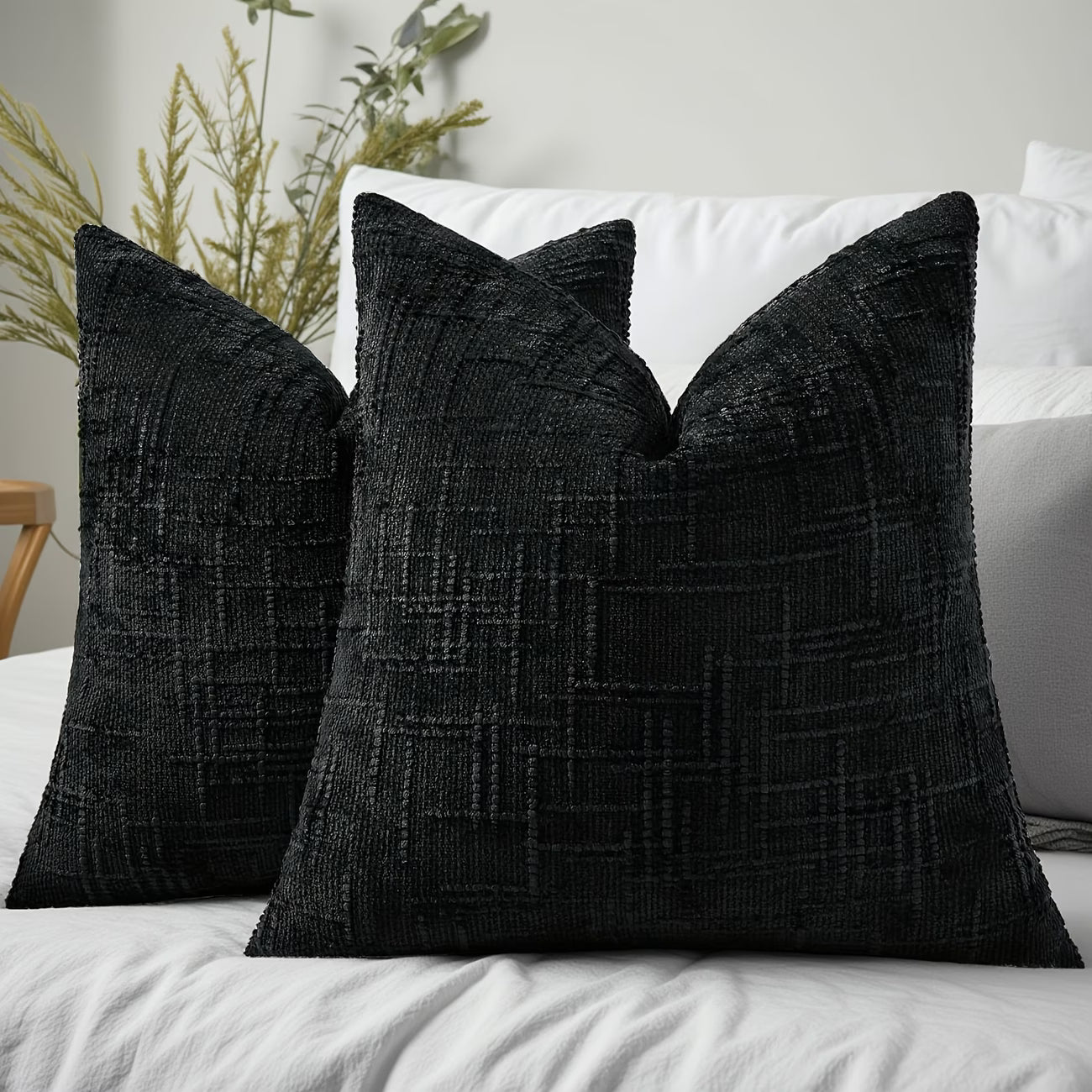 Thick Textured Slubby Couch Pillow Covers - Black