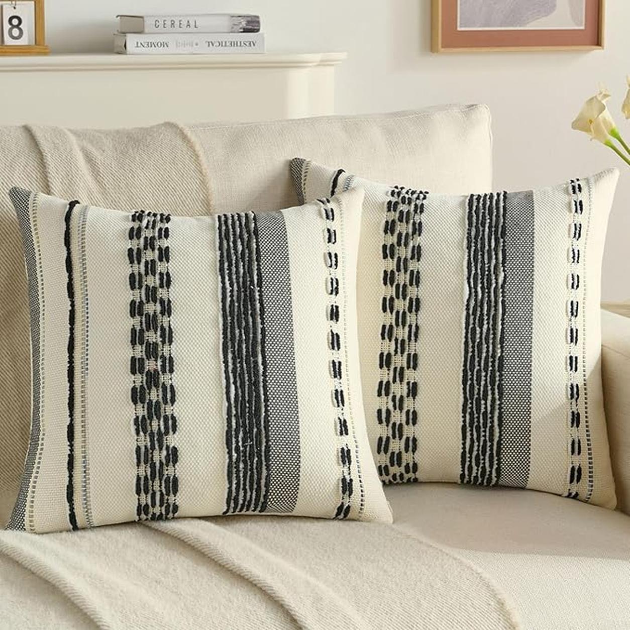 Textured Boho Chenille Pillow Cover - Black
