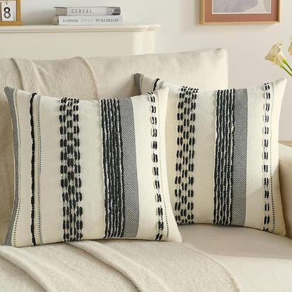 Textured Boho Chenille Pillow Cover - Black