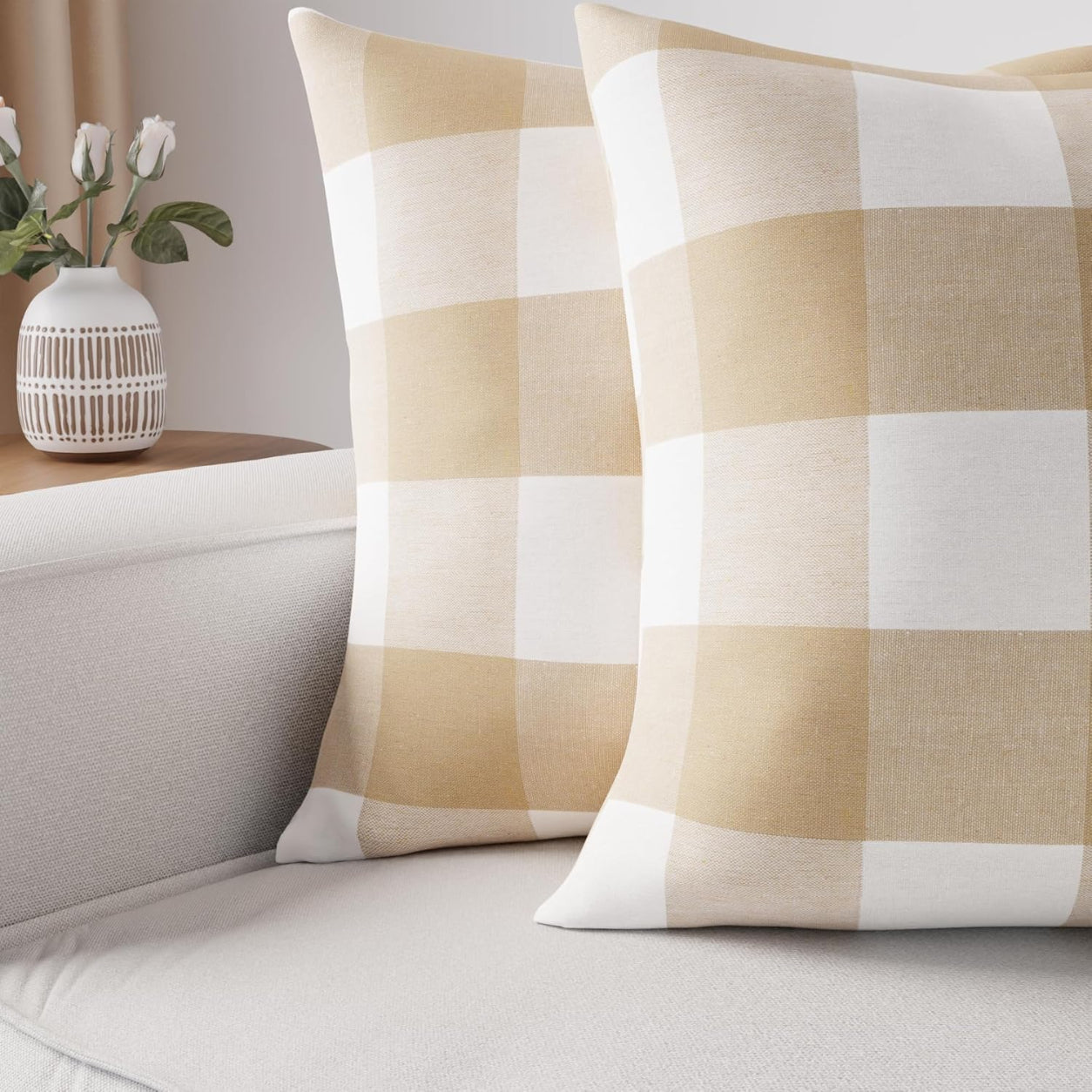 Striped Throw Pillow Cover Cases -Beige