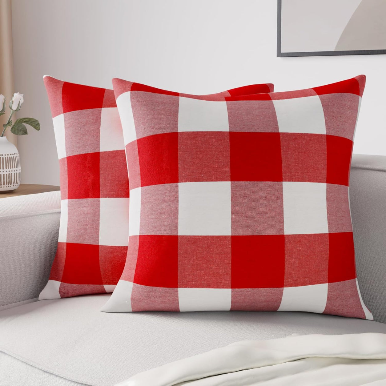 Striped Throw Pillow Cover Cases -Red