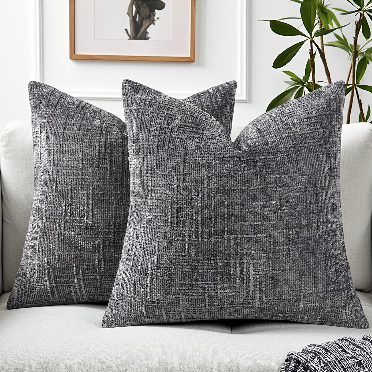 Thick Textured Slubby Couch Pillow Covers - Dark Grey