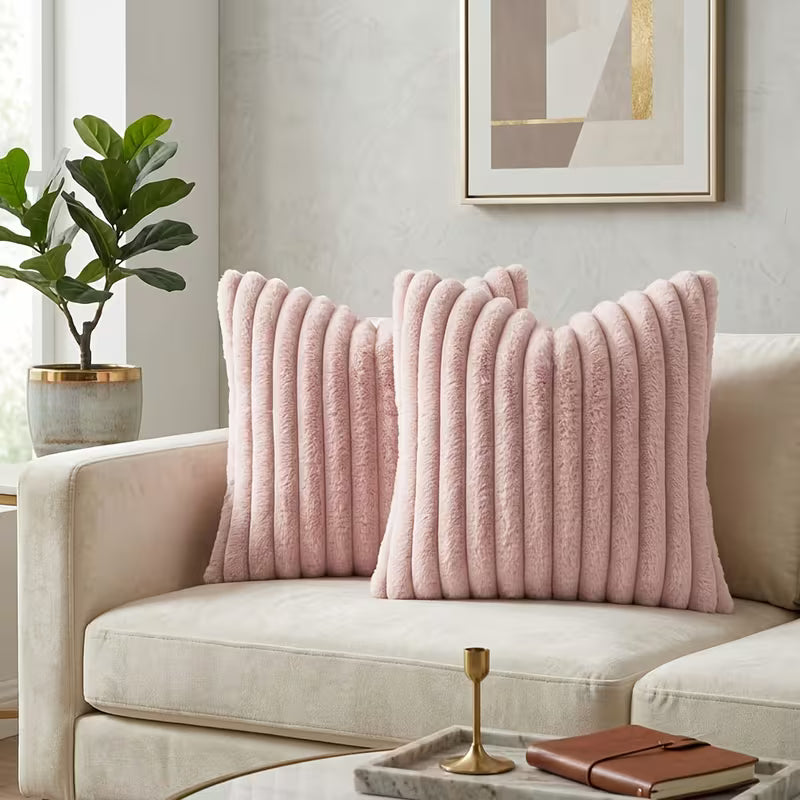 Faux Fur Boho Throw Pillow Covers- Pink