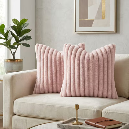 Faux Fur Boho Throw Pillow Covers- Pink