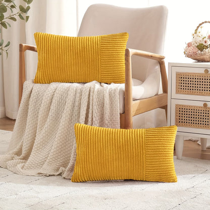 Rustic Corduroy Throw Pillow Cover- Yellow