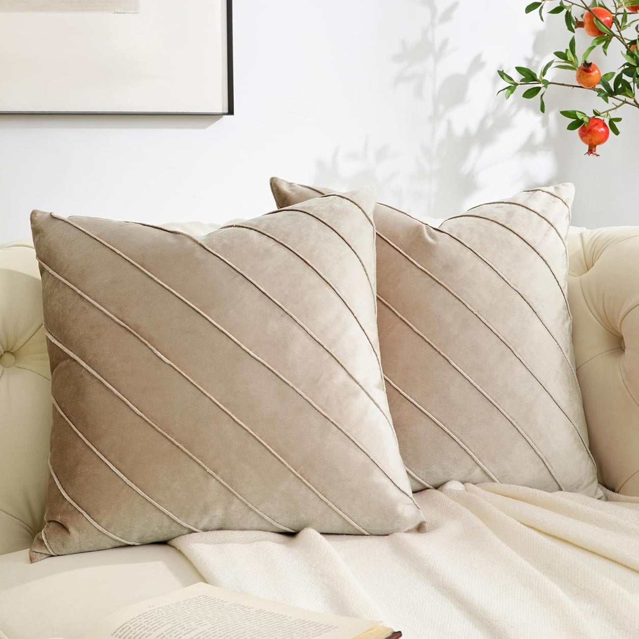 Gold Velvet Throw Pillow Cover - Beige