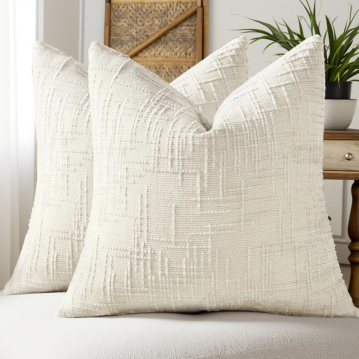 Thick Textured Slubby Couch Pillow Covers -Ivory