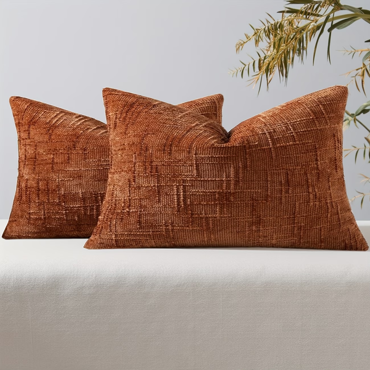 Thick Textured Slubby Couch Pillow Covers -Orange