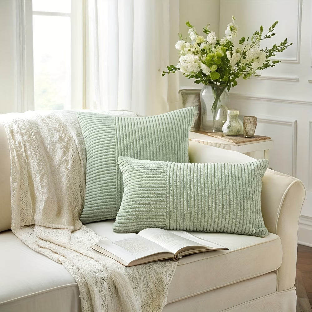Rustic Corduroy Throw Pillow Cover- Green